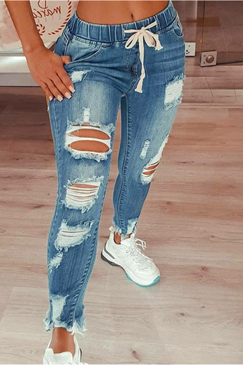 Ripped Mid Waist Regular Jeans