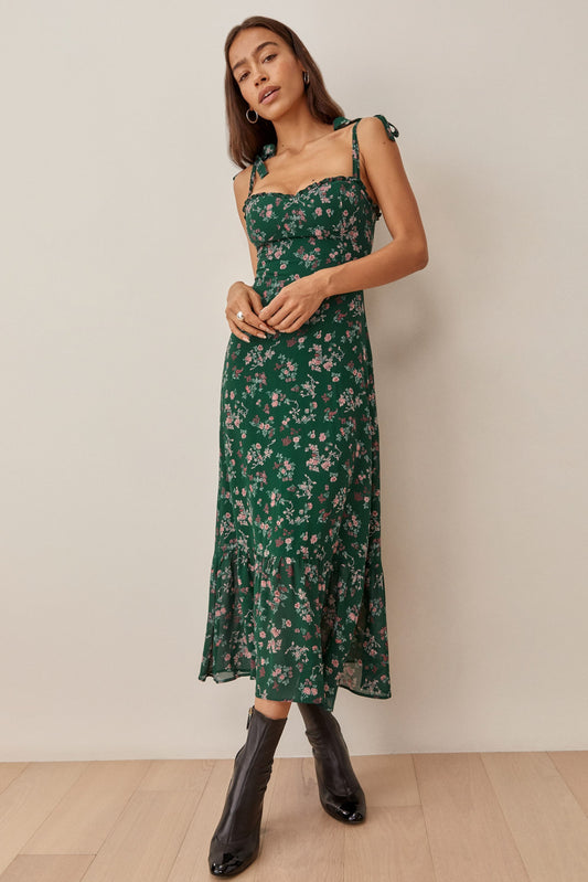 Cami Lace Up Ruched Backless Midi Dress