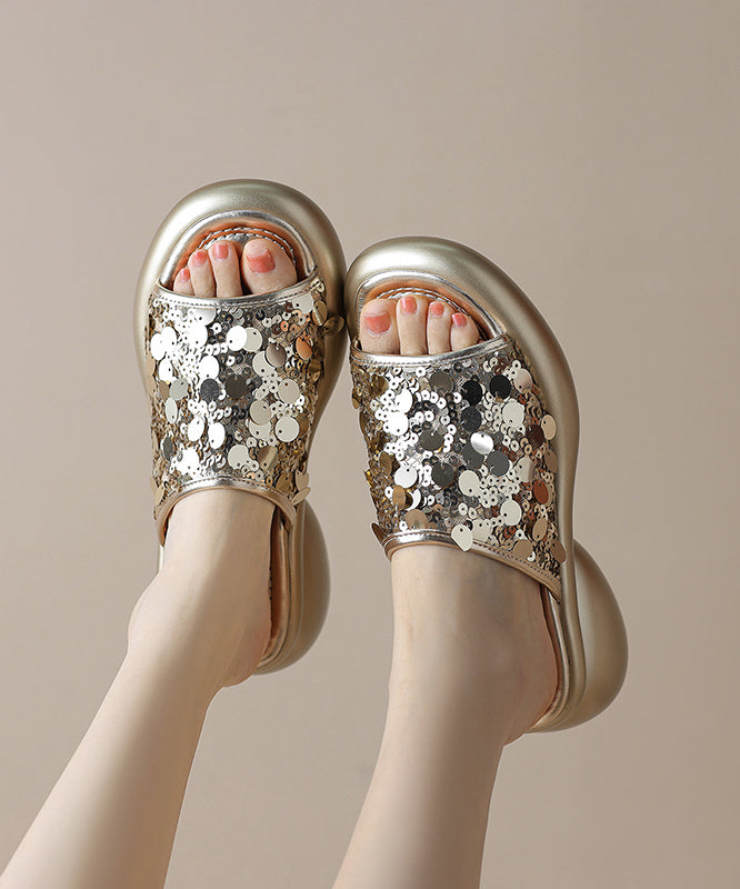 Sequins Platform Silver Breathable Mesh Slide Sandals Kj035