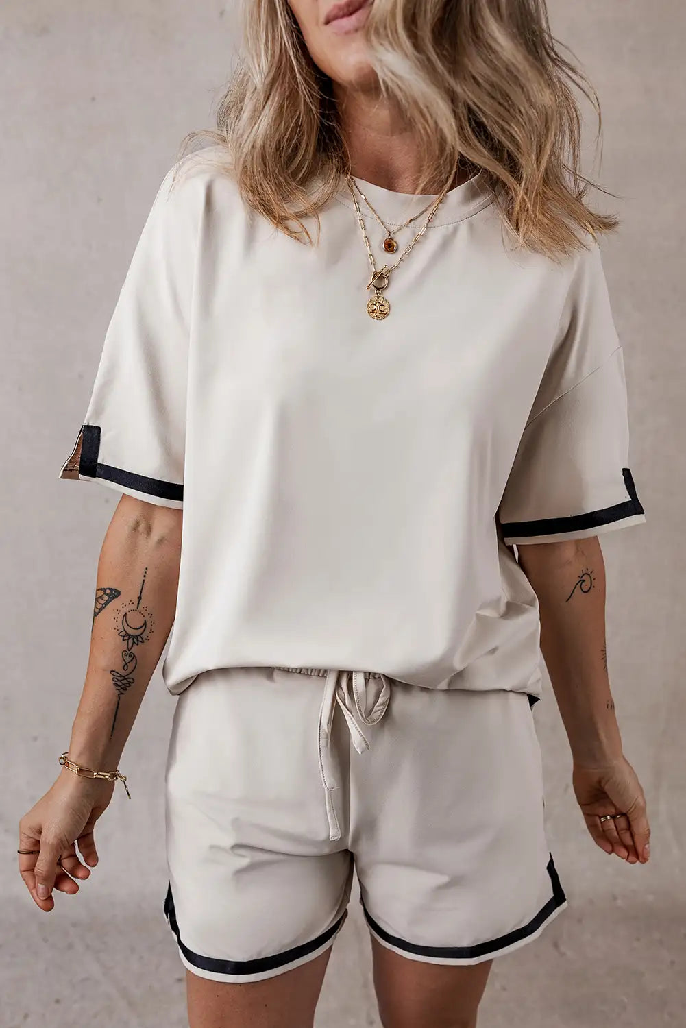 Apricot Color Block Tee and Shorts Set