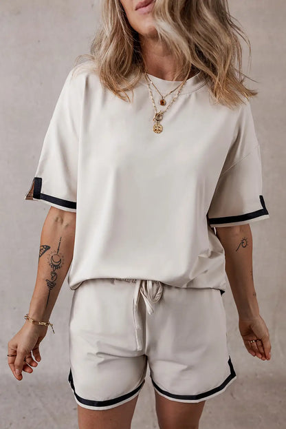 Apricot Color Block Tee and Shorts Set