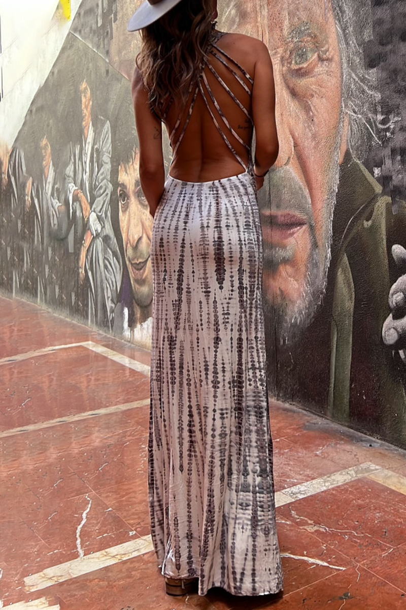 Striped Patchwork Backless U Neck Vest Dress Dresses
