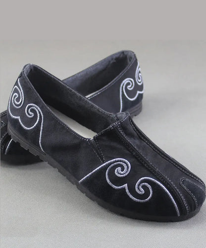 Grey Flat Feet Shoes for Cotton Fabric Stylish Embroidered Flats