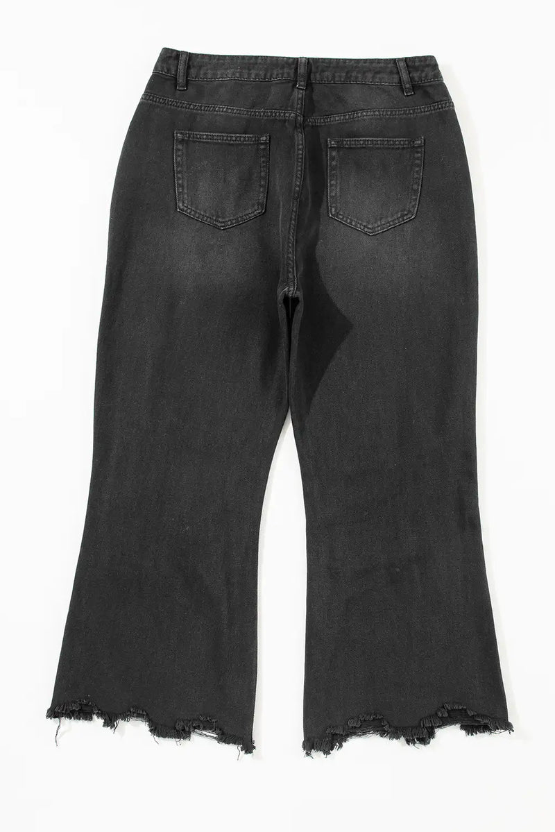 Black Distressed Cropped Flare Jeans