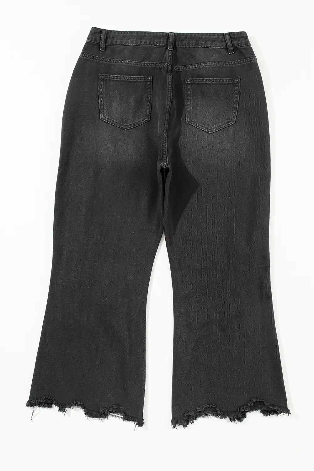 Black Distressed Cropped Flare Jeans