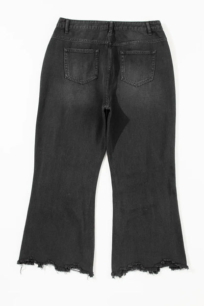 Black Distressed Cropped Flare Jeans