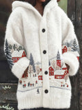 Women's Retro Animal Art Print Comfortable Flannel Cardigan