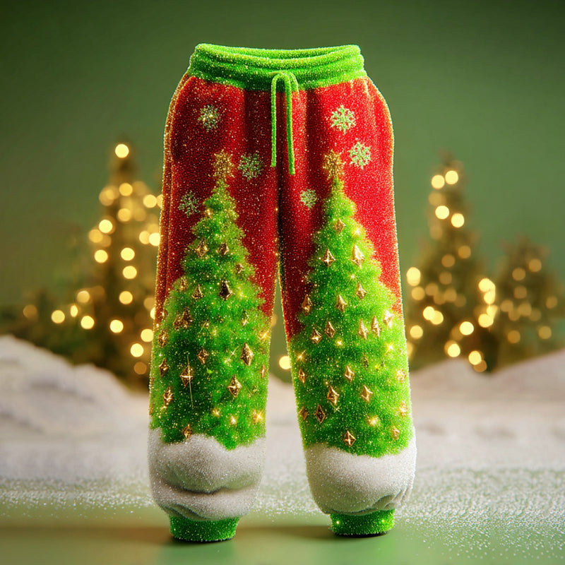 Comstylish Women's Christmas Tree Pattern Plush Warm Sports Pants