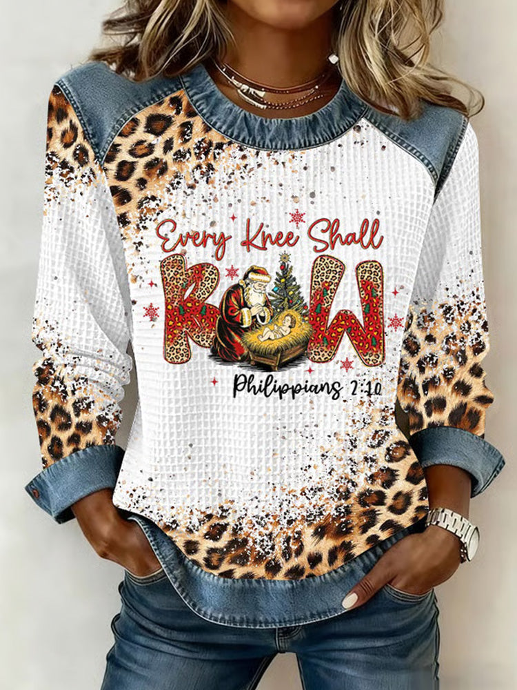 Comstylish Women's Every Knee Shall Bow Print Crew Neck Sweatshirt