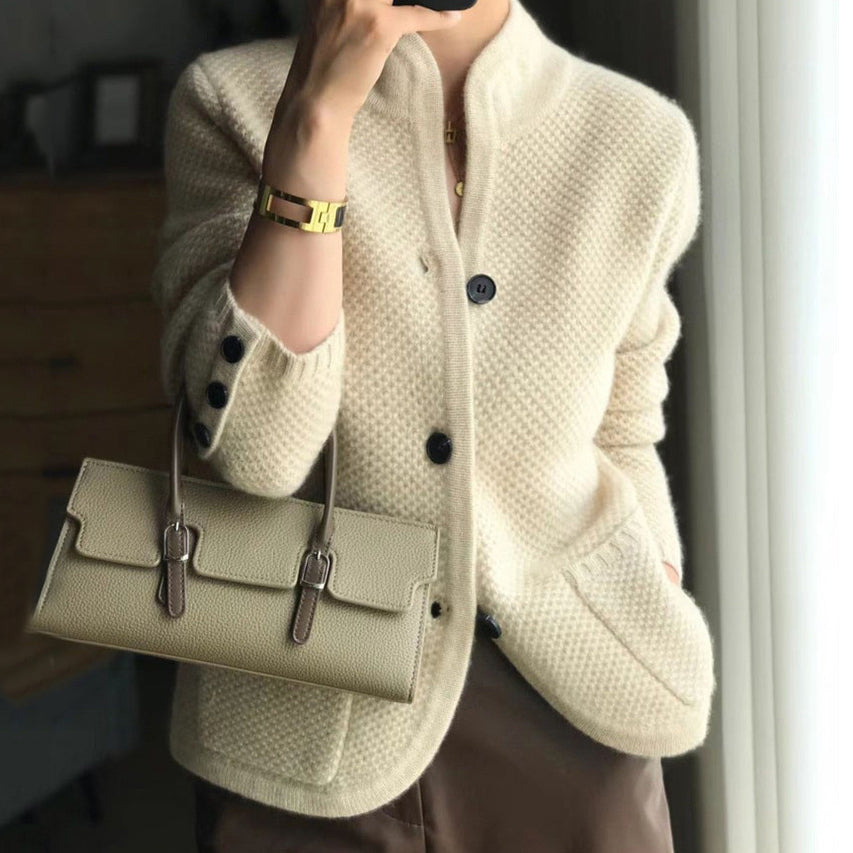 Vintage Stand Collar Loose Buttoned Knitted Cardigan elevenforest