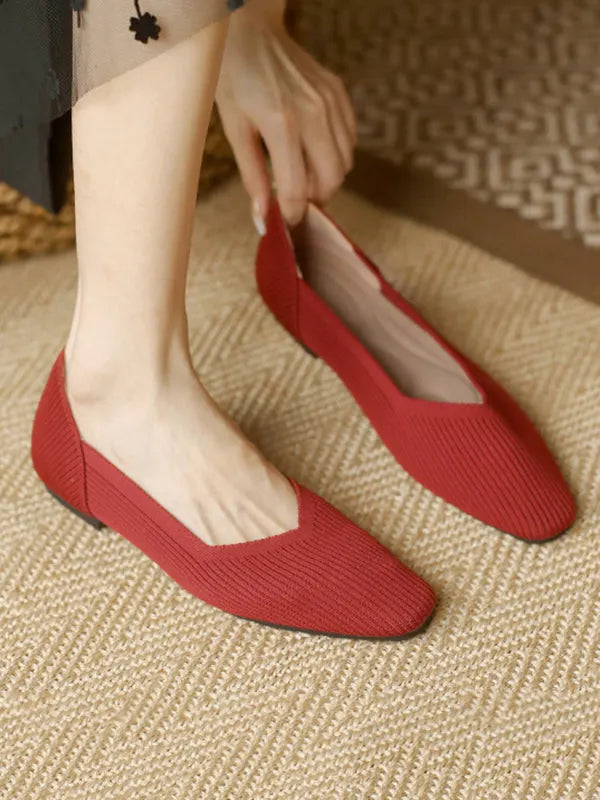 Color Square-toe Flats Shoes