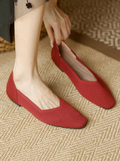 Color Square-toe Flats Shoes