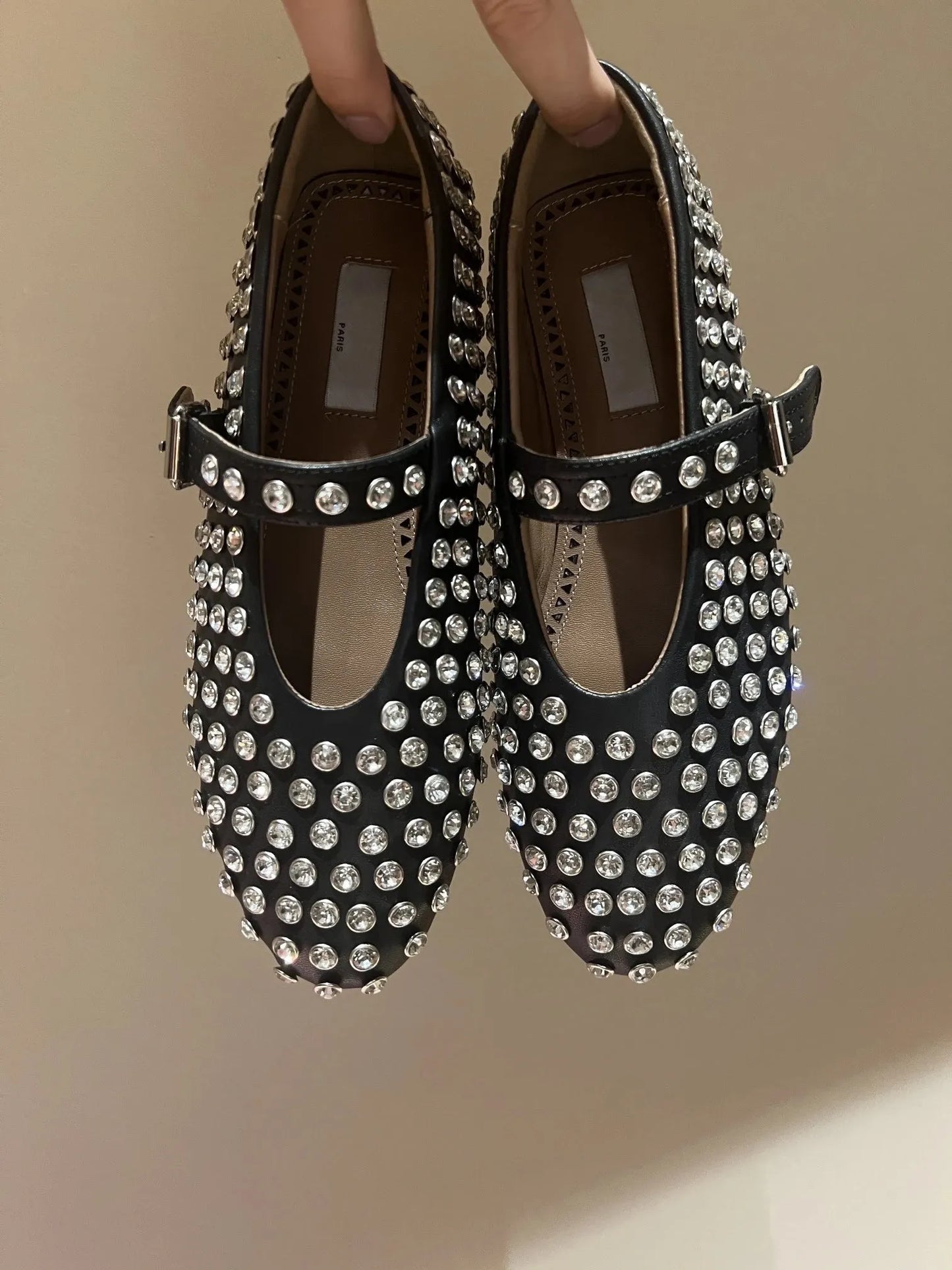Rivet Crystal Loafers - Ballet Flats