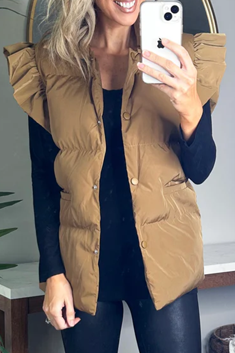 Pocket Buttons Ruffle Mandarin Collar Waistcoats(3 Colors)
