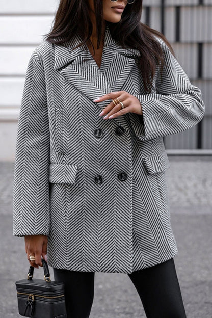 Stripe Print Lapel Pocket Coat