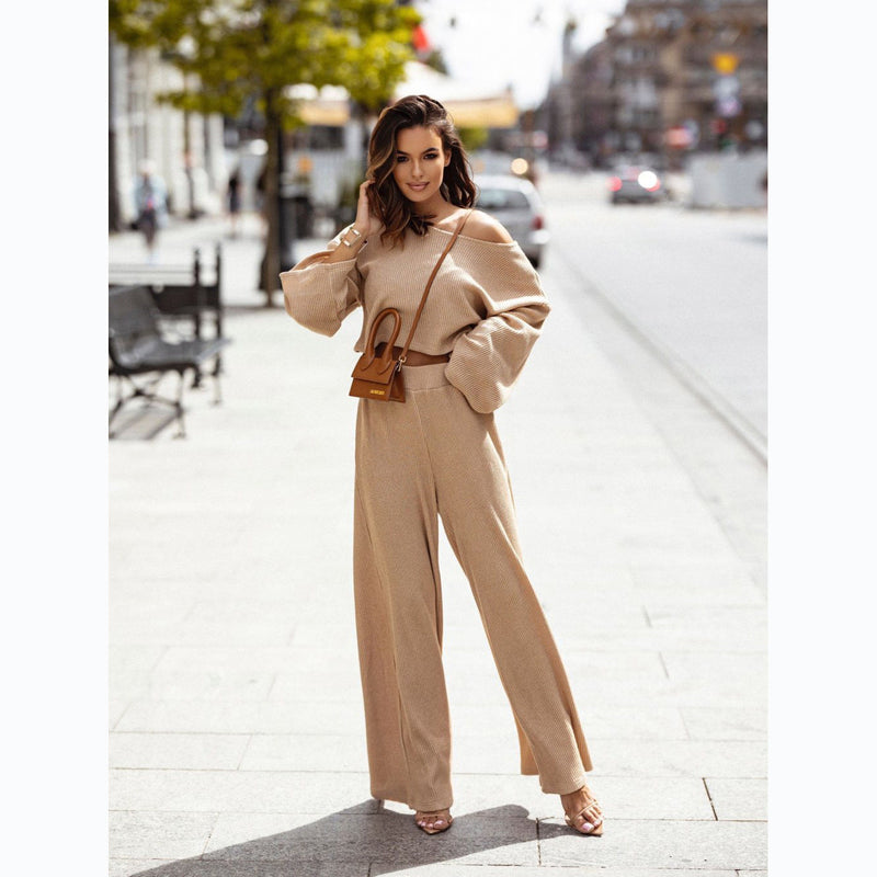 Street Autumn Winter Waffle Long Sleeve Pants Set – Urban Outfit for Cold Weather