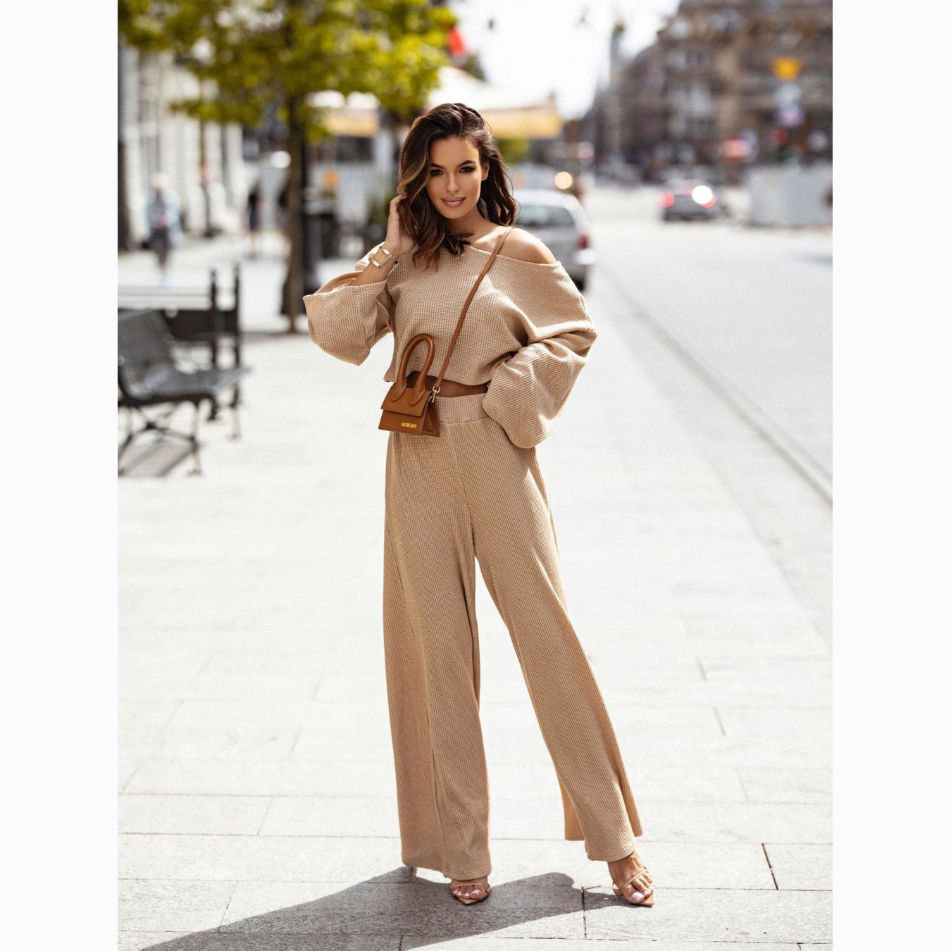 Street Autumn Winter Waffle Long Sleeve Pants Set – Urban Outfit for Cold Weather
