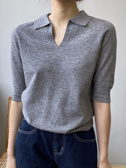 7 Colors Urban Color Half Sleeves Knitting Shirt Top