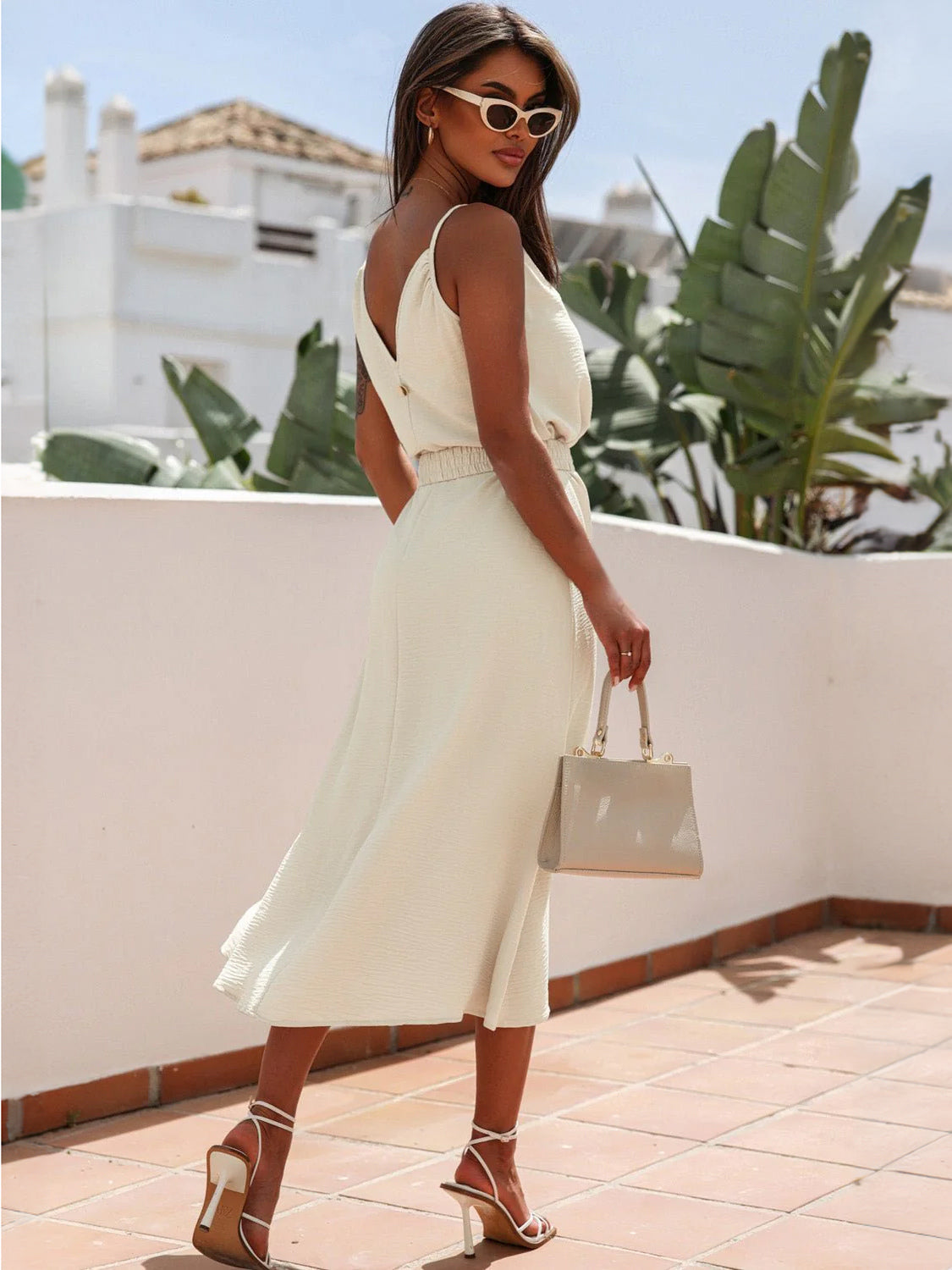 Dress Ruffles V-neck Belted Sleeveless Summer Maxi Dresses