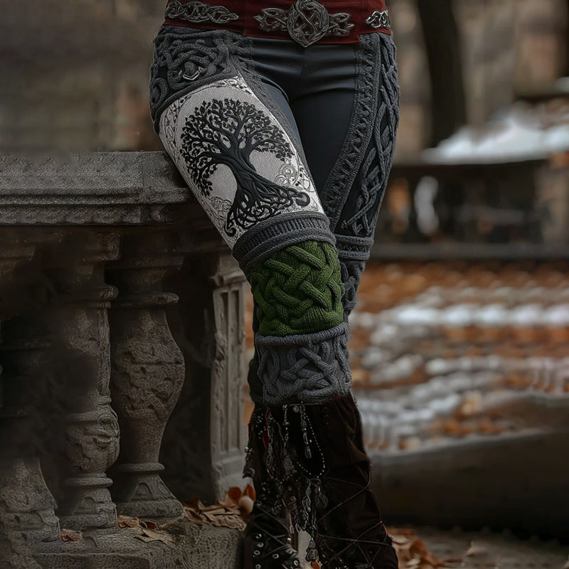 Vintage Viking Tree Of Life Celtic Color Block Art Cozy Casual Leggings artswardrobe