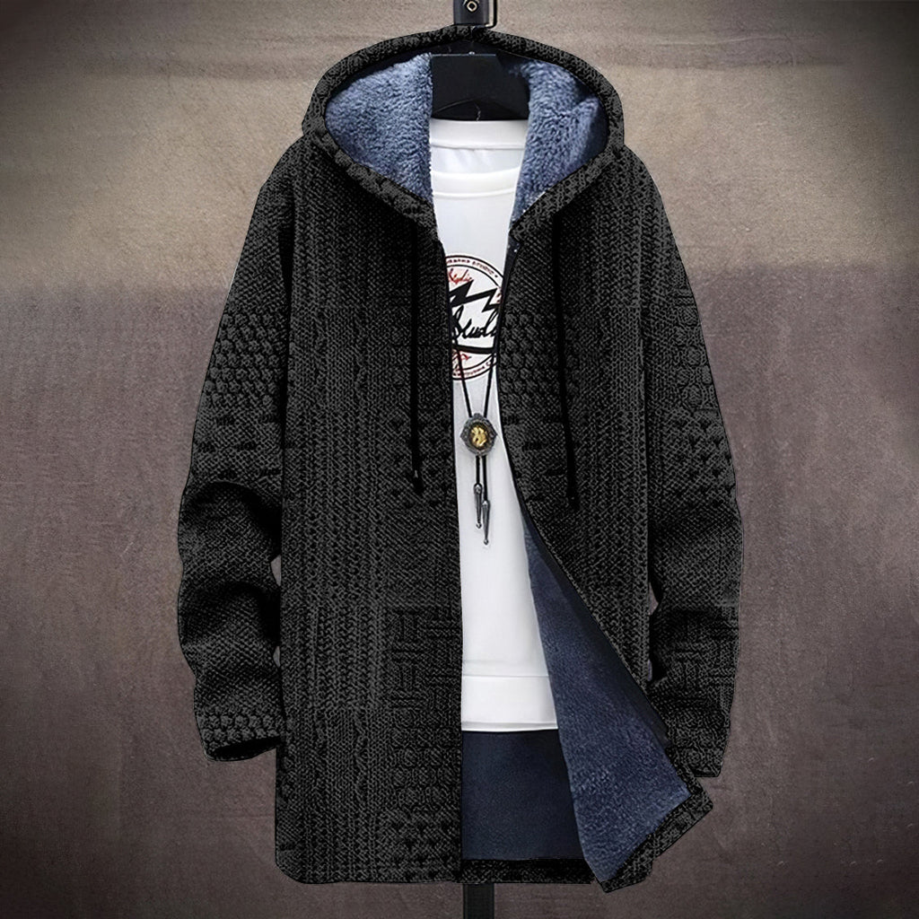 Men's Vintage Crochet Knitted Graphic Comfort Plush Hooded Coat elevenforest