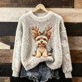 Comstylish Christmas Reindeer And Dog Plush Warm Wool Pullover
