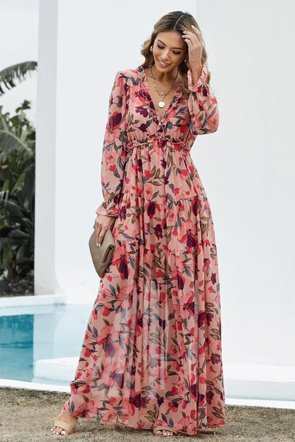 Dale Printed V-neck Tiered Maxi Dress