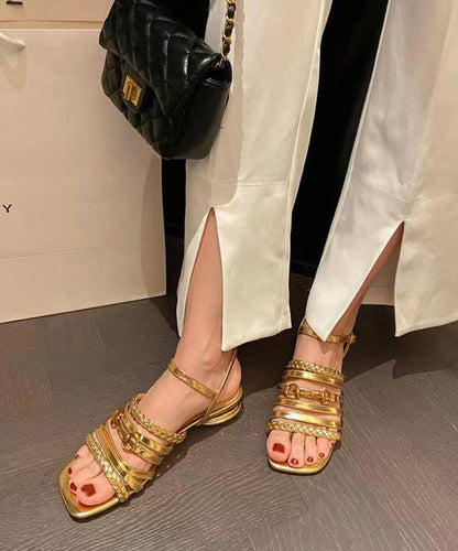 Unique Splicing Sandals Peep Toe Gold Sheepskin Hollow Out Oi029