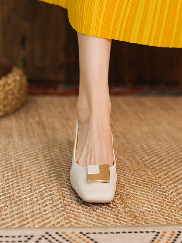 Square Buckle Chunky Square Mid Heel Shoes
