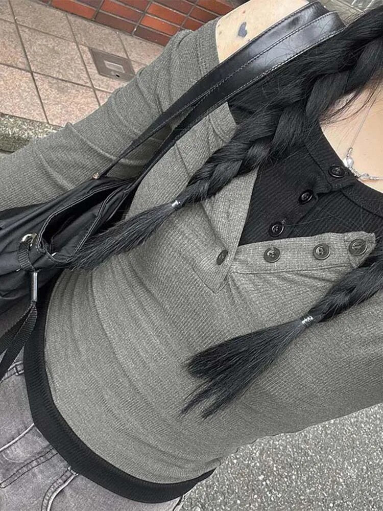 Long Sleeve Knit Tops Contrast Color Pullover Cold Shoulder Shirt for Club