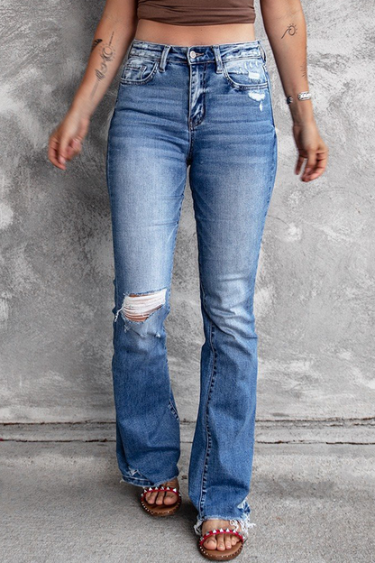 Ripped High Waist Regular Denim Jeans