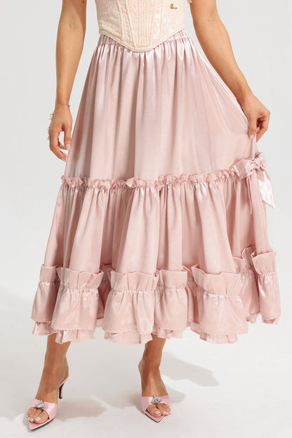 Mid Waist Ruffle Midi Skirt