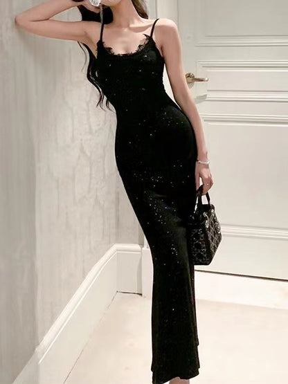 Sequins Bodycon Dress Summer Sleeveless Backless Outfits Party Club Sundress Black Birthday Midi Dresses Clothes