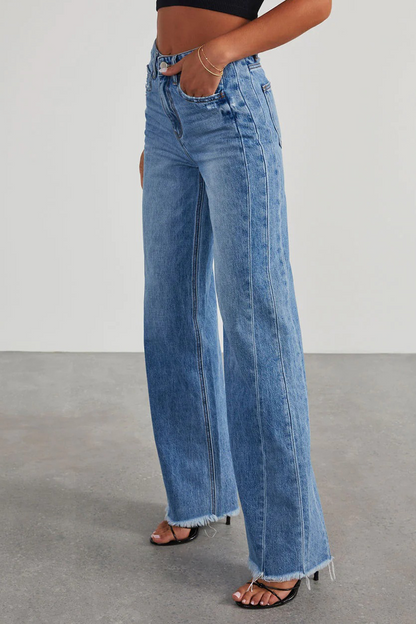 Street Pocket High Waist Loose Denim Jeans
