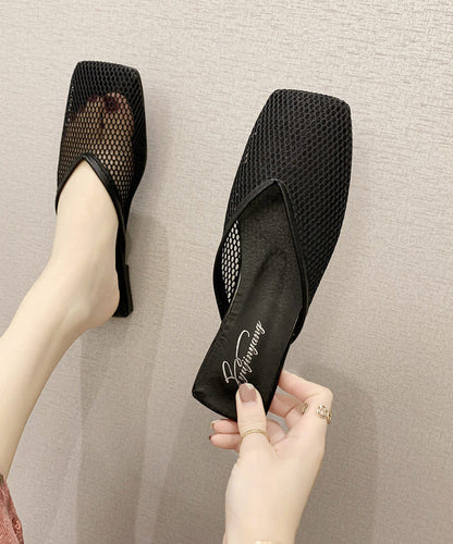 Black Hollow Out Breathable Mesh New Slide Sandals Oi008