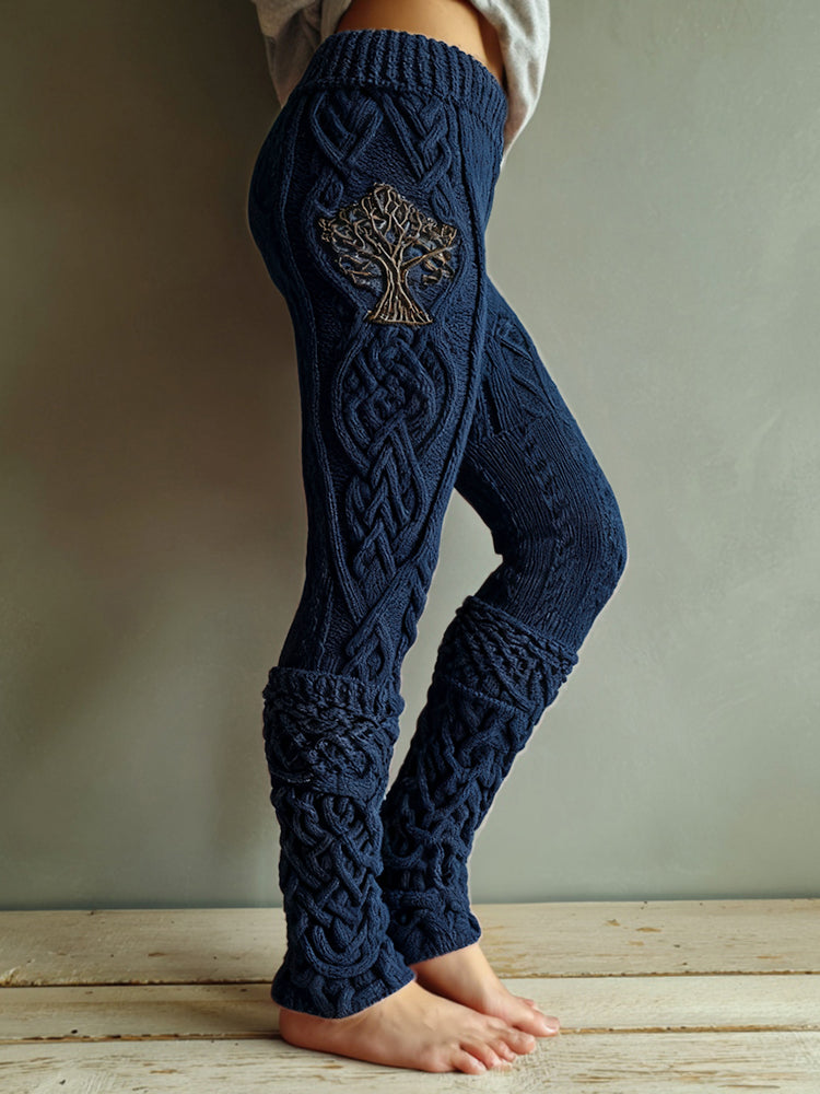 Vintage Viking Tree Of Life Celtic Knot Knit Jacquard Cozy Leggings artswardrobe