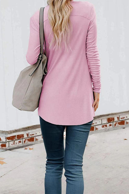 Patchwork Buttons V Neck T-shirts(6 Colors)