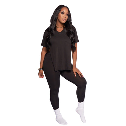 Clothing Short Sleeve Suit Split T-shirt Summer Two-piece Color Pencil Pants