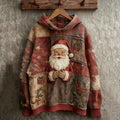Comstylish Women's Vintage Christmas Santa Claus Patchwork Art Casual Hoodie