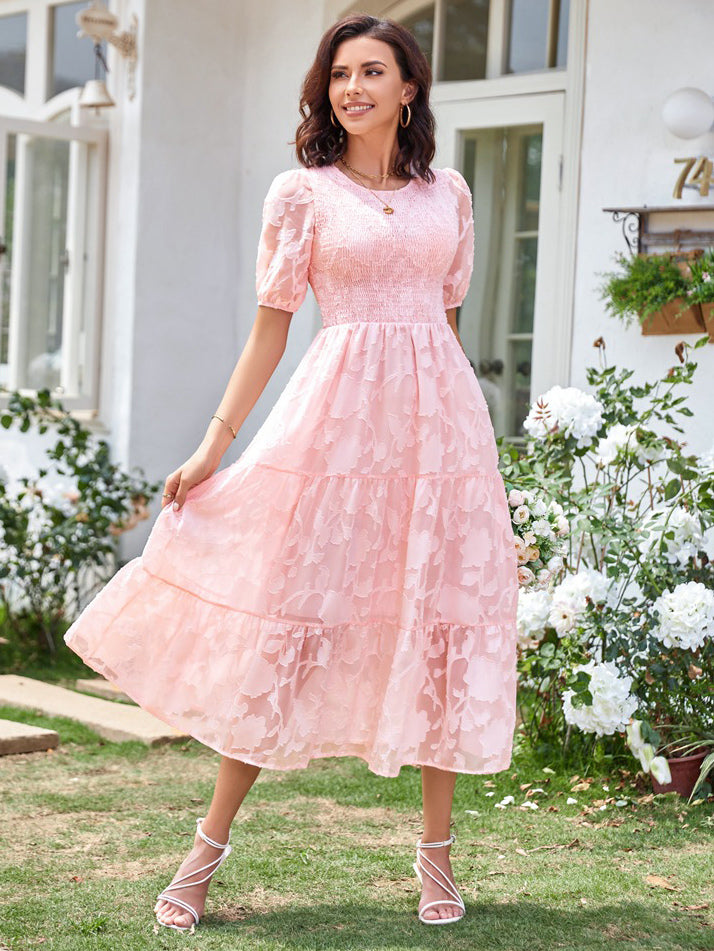 Summer Midi Dress Ecru White Jewel Neck Lace Beach Dress