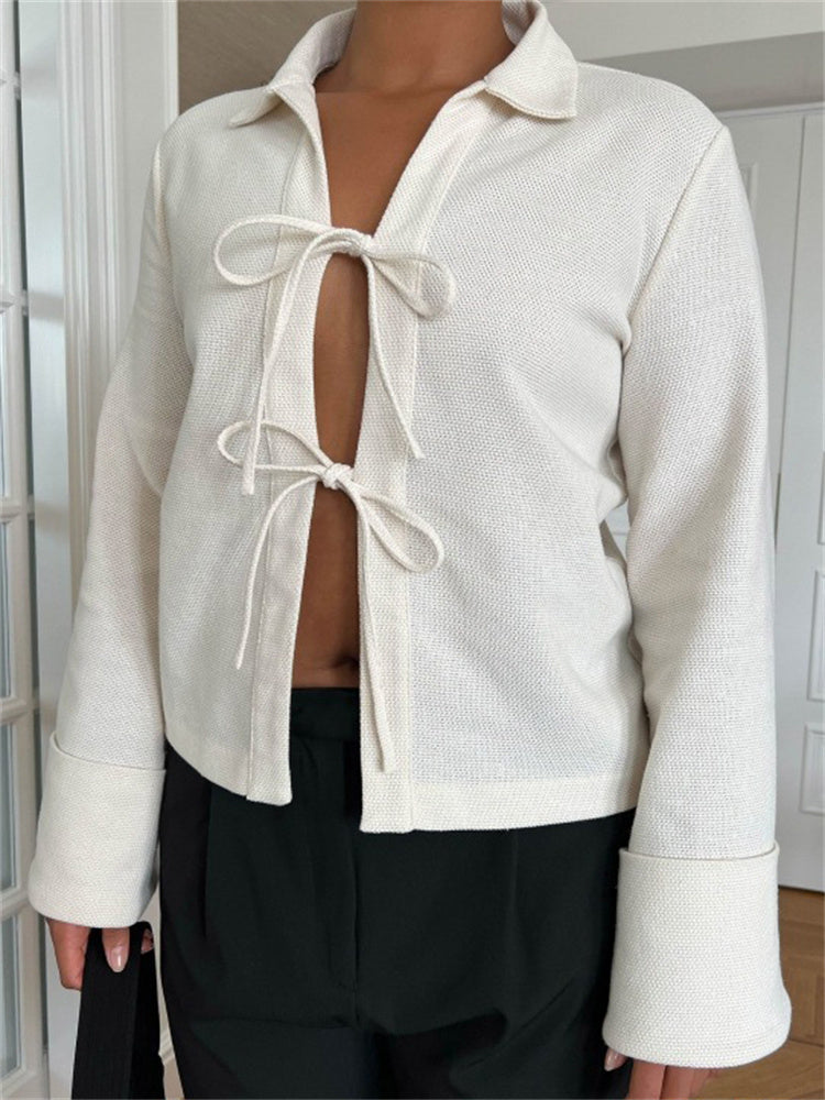 Tossy Lace-up Hollow Out Lapel Cardigan Coat High Waist Patchwork Slim Bandage Outwear Clothes