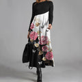 Elegant Contrast Rose Print Wool Midi Dress elevenforest