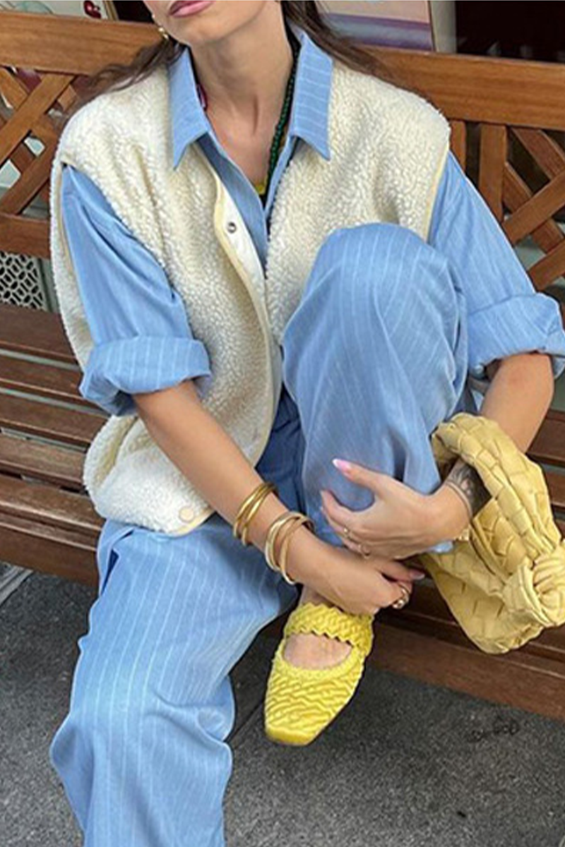 Street Pocket Buttons Fluffy O Neck Waistcoats(3 Colors)