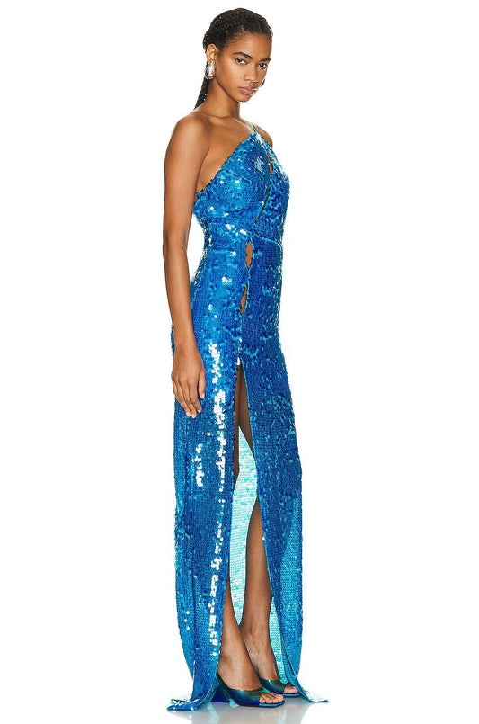 Hedy Sequins Cut-out Slit Maxi Dress