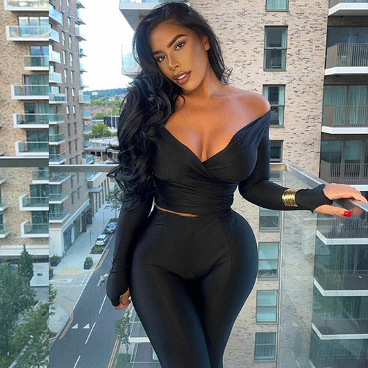 ’s Autumn V Neck Long Sleeve Top and Slimming Pants Set