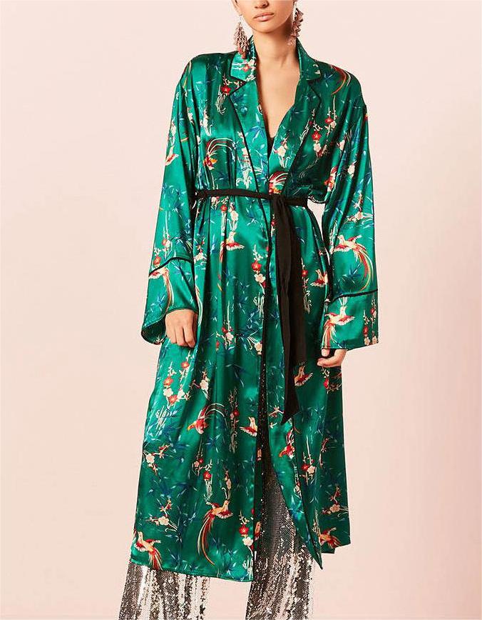 Phoenix Printed Satin Kimono Cardigan