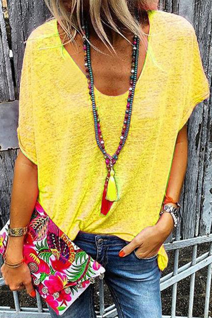 Patchwork V Neck T-shirts(6 Colors)