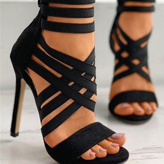 Hollowed Out Color Pointed Stiletto Sandals