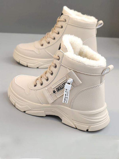 Lace-up Round Toe Sport With Warm Plush Snow Boots