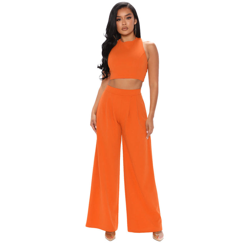 Cropped Tank Top and Flare Pants Set – Sports Two Piece